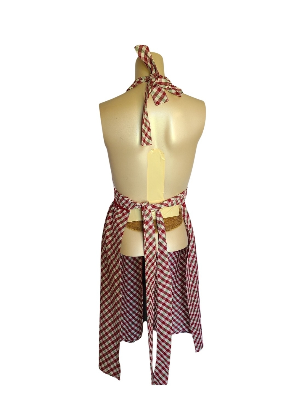 Inspired Treasures Cardinal Gingham Bib Apron Holiday Retro Red Green Plaid - Picture 4 of 8
